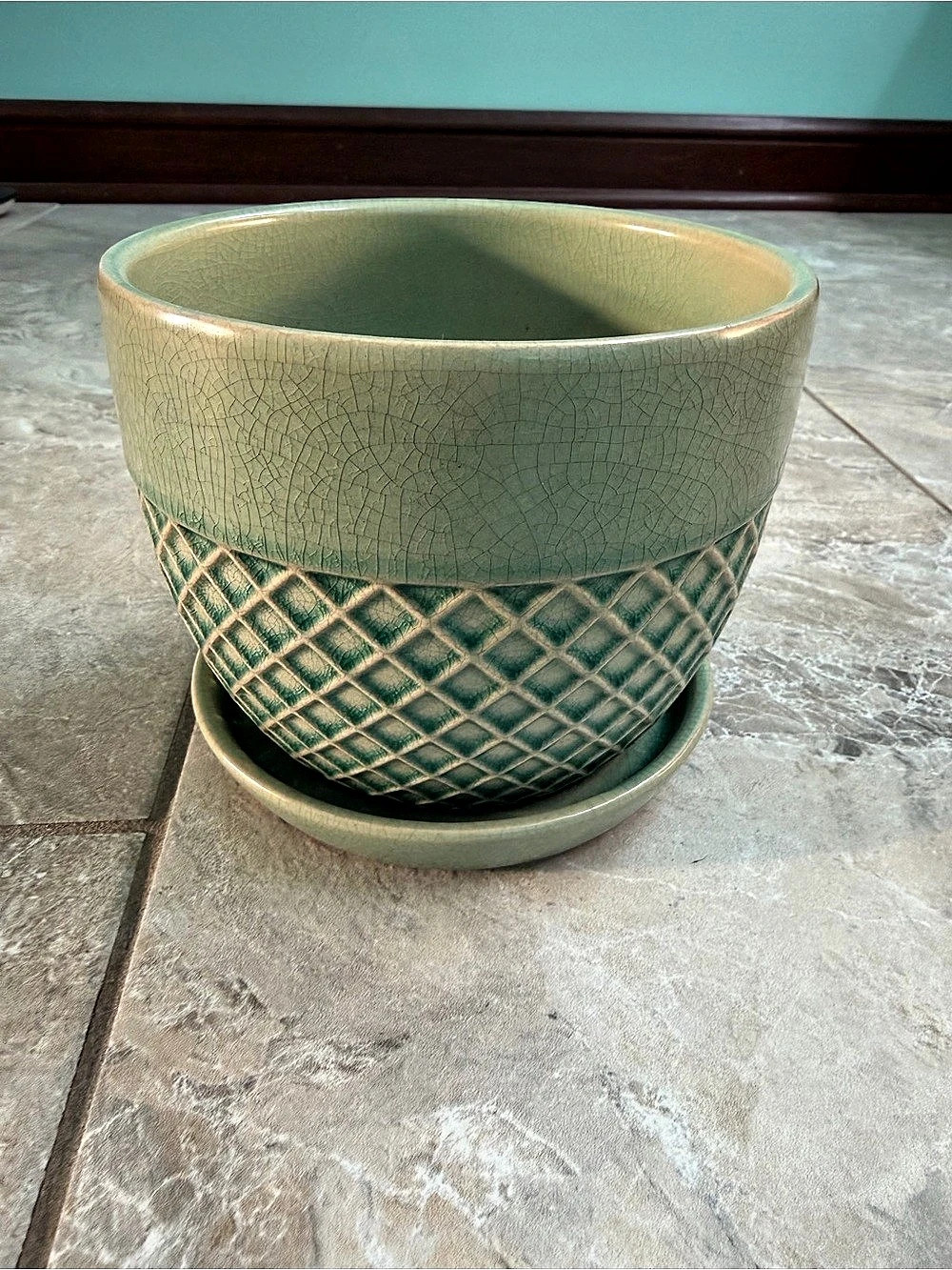 Green Geometric Ceramic Planter